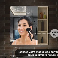 AICA Sanitaire Armoire de Toilette Mural avec Miroir Niches Intégrées et Rangement Fermé - Moderne,Chêne, 70x70 cm,