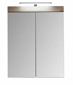 Armoire De Toilette|Chb Collection Armoire de toilette murale mélaminé avec bandeau lumineux blanc/chêne - 2 portes miroir. L - H - P : 60 - 77 - 17 cm