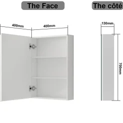 AICA Sanitaire Armoire de Toilette Mural avec Miroir et Rangement - Moderne, Blanc, 40x70 cm,