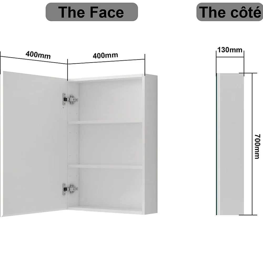 AICA Sanitaire Armoire de Toilette Mural avec Miroir et Rangement - Moderne, Blanc, 40x70 cm,
