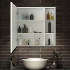 Armoire De Toilette|AICA Sanitaire Armoire de Toilette Mural avec Miroir Niches Intégrées et Rangement Fermé - Moderne, Blanc, 80x70 cm,