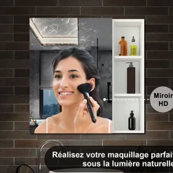 Armoire De Toilette|AICA Sanitaire Armoire de Toilette Mural avec Miroir Niches Intégrées et Rangement Fermé - Moderne, Blanc, 80x70 cm,