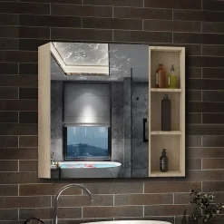 Armoire De Toilette|AICA Sanitaire Armoire de Toilette Mural avec Miroir Niches Intégrées et Rangement Fermé - Moderne,Chêne, 60x70 cm,
