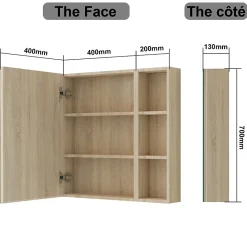 Armoire De Toilette|AICA Sanitaire Armoire de Toilette Mural avec Miroir Niches Intégrées et Rangement Fermé - Moderne,Chêne, 60x70 cm,