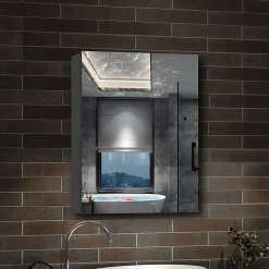 Armoire De Toilette|AICA Sanitaire Armoire de Toilette Mural avec Miroir et Rangement - Moderne, Anthracite, 50x70 cm,