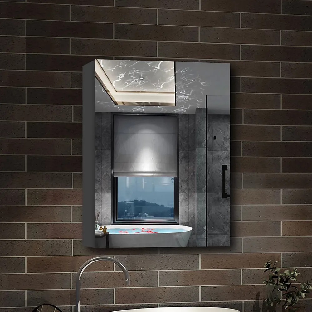 Armoire De Toilette|AICA Sanitaire Armoire de Toilette Mural avec Miroir et Rangement - Moderne, Anthracite, 50x70 cm,