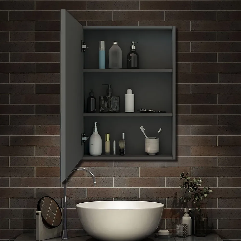 Armoire De Toilette|AICA Sanitaire Armoire de Toilette Mural avec Miroir et Rangement - Moderne, Anthracite, 50x70 cm,