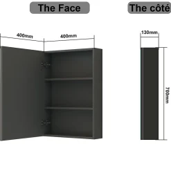 Armoire De Toilette|AICA Sanitaire Armoire de Toilette Mural avec Miroir et Rangement - Moderne, Anthracite, 50x70 cm,