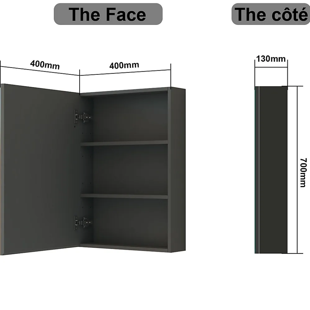 Armoire De Toilette|AICA Sanitaire Armoire de Toilette Mural avec Miroir et Rangement - Moderne, Anthracite, 50x70 cm,
