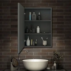 Armoire De Toilette|AICA Sanitaire Armoire de Toilette Mural avec Miroir et Rangement - Moderne, Anthracite, 60x70 cm,