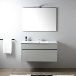 Kiamami Valentina Armoire De Toilette Murale 100 Cm Avec Tiroir Gris Lune Et Miroir 100X60