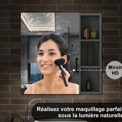 Armoire De Toilette|AICA Sanitaire Armoire de Toilette Mural avec Miroir Niches Intégrées et Rangement Fermé - Moderne, Anthracite, 70x70 cm,