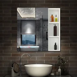Armoire De Toilette|AICA Sanitaire Armoire de Toilette Mural avec Miroir Niches Intégrées et Rangement Fermé - Moderne, Blanc, 70x70 cm,