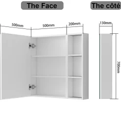 Armoire De Toilette|AICA Sanitaire Armoire de Toilette Mural avec Miroir Niches Intégrées et Rangement Fermé - Moderne, Blanc, 70x70 cm,