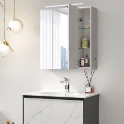 Armoire De Toilette|Meuble De Salle De Bains Faible Profondeur|Ml-Design Armoire de toilette salle de bain avec miroir et LED 72,4x72x15 cm