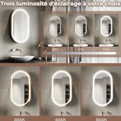 Armoire De Toilette|Sirhona Armoire de toilette 40x70cm+Touch+LED Tri-couleur Température+ Anti-buée+ Prise rasoir