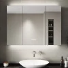 Sirhona Armoire de toilette Extra Large Miroir 90x65 cm + Grand Rangement + Température LED tricolore + Anti-buée + Prise rasoir