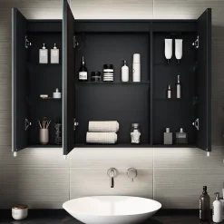 Sirhona Armoire de toilette Extra Large Miroir 90x65 cm + Grand Rangement + Température LED tricolore + Anti-buée + Prise rasoir