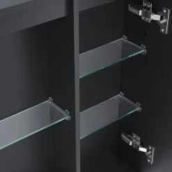 Sirhona Armoire de toilette Extra Large Miroir 90x65 cm + Grand Rangement + Température LED tricolore + Anti-buée + Prise rasoir