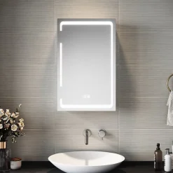 Sirhona Armoire de toilette miroir de salle de bain avec lumière LED 3 couleurs,38x60cm, meuble de rangement blanc anti-buée