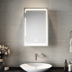 Sirhona Armoire de toilette miroir de salle de bain avec lumière LED 3 couleurs,38x60cm, meuble de rangement blanc anti-buée