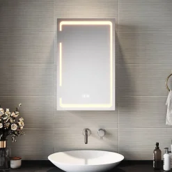 Sirhona Armoire de toilette miroir de salle de bain avec lumière LED 3 couleurs,38x60cm, meuble de rangement blanc anti-buée