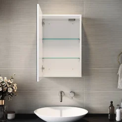 Sirhona Armoire de toilette miroir de salle de bain avec lumière LED 3 couleurs,38x60cm, meuble de rangement blanc anti-buée