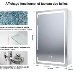 Sirhona Armoire de toilette miroir de salle de bain avec lumière LED 3 couleurs,38x60cm, meuble de rangement blanc anti-buée