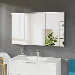 Bernstein Armoire de toilette suspendue Anthracite mat 120x18x70cm (LxPxH) 2 portes miroir, éclairage LED, tablettes en verre - SOLO