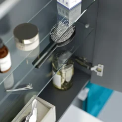 Bernstein Armoire de toilette suspendue Anthracite mat 120x18x70cm (LxPxH) 2 portes miroir, éclairage LED, tablettes en verre - SOLO