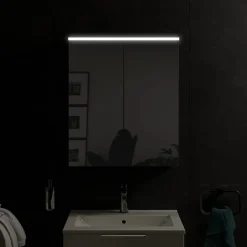 Armoire De Toilette|Bernstein Armoire de toilette suspendue Blanc mat 60x18x70cm (LxPxH) 2 portes miroir, éclairage LED, tablettes en verre - SOLO