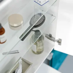 Armoire De Toilette|Bernstein Armoire de toilette suspendue Blanc mat 120x18x70cm (LxPxH) 2 portes miroir, éclairage LED, tablettes en verre - SOLO