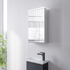 Bernstein Armoire de toilette suspendue miroir 40x19x71cm (LxPxH), charnière à droite, éclairage LED, tablettes en verre - VARO