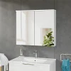 Armoire De Toilette|Bernstein Armoire de toilette suspendue Blanc mat 80x18x70cm (LxPxH) 2 portes miroir, éclairage LED, tablettes en verre - SOLO