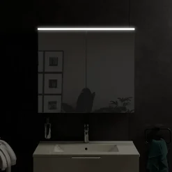 Armoire De Toilette|Bernstein Armoire de toilette suspendue Blanc mat 80x18x70cm (LxPxH) 2 portes miroir, éclairage LED, tablettes en verre - SOLO