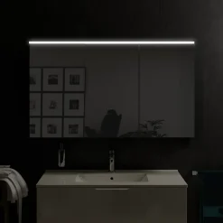 Armoire De Toilette|Bernstein Armoire de toilette suspendue Chêne miel 120x18x70cm (LxPxH) 2 portes miroir, éclairage LED, tablettes en verre - SOLO