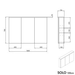 Armoire De Toilette|Bernstein Armoire de toilette suspendue Chêne miel 120x18x70cm (LxPxH) 2 portes miroir, éclairage LED, tablettes en verre - SOLO