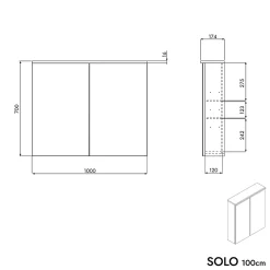 Bernstein Armoire de toilette suspendue Anthracite mat 100x18x70cm (LxPxH) 2 portes miroir, éclairage LED, tablettes en verre - SOLO