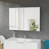 Armoire De Toilette|Bernstein Armoire de toilette suspendue Chêne miel 100x18x70cm (LxPxH) 2 portes miroir, éclairage LED, tablettes en verre - SOLO