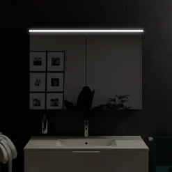 Armoire De Toilette|Bernstein Armoire de toilette suspendue Chêne miel 100x18x70cm (LxPxH) 2 portes miroir, éclairage LED, tablettes en verre - SOLO