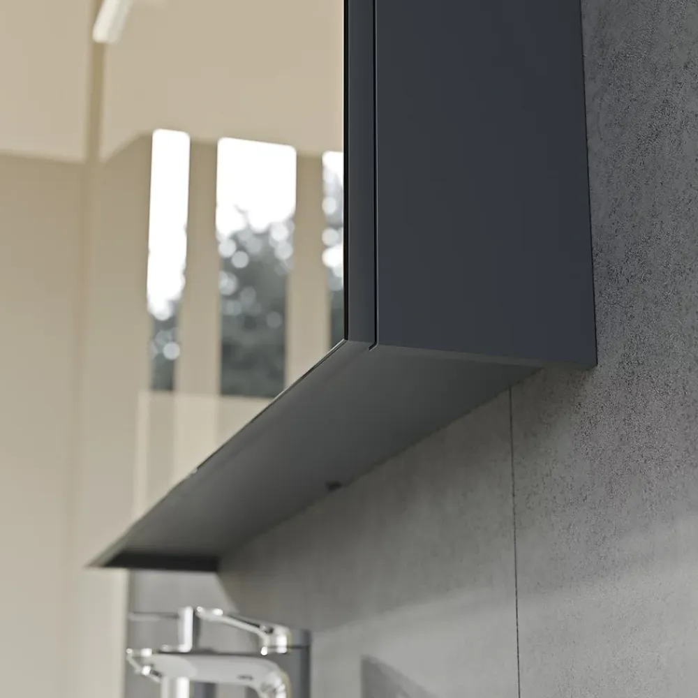 Bernstein Armoire de toilette suspendue Anthracite mat 60x18x70cm (LxPxH) 2 portes miroir, éclairage LED, tablettes en verre - SOLO