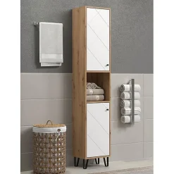Colonne De Salle De Bains|Generic Armoire haute - TRENDTEAM - Série Touch - Blanc/Brun - 36 cm - 191 cm de hauteur