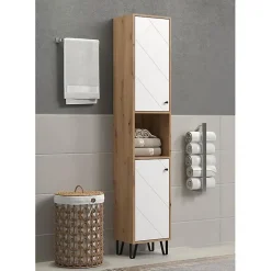 Colonne De Salle De Bains|Generic Armoire haute - TRENDTEAM - Série Touch - Blanc/Brun - 36 cm - 191 cm de hauteur