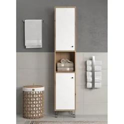 Colonne De Salle De Bains|Generic Armoire haute - TRENDTEAM - Série Touch - Blanc/Brun - 36 cm - 191 cm de hauteur