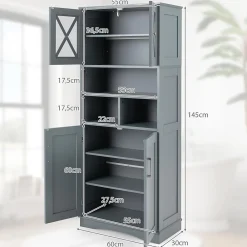 Armoire De Salle De Bains|Giantex Armoire Haute de Salle de Bain Armoire de Rangement Autoportante avec 2 Placards à Portes Étagères Réglables Gris