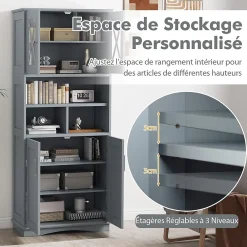 Armoire De Salle De Bains|Giantex Armoire Haute de Salle de Bain Armoire de Rangement Autoportante avec 2 Placards à Portes Étagères Réglables Gris