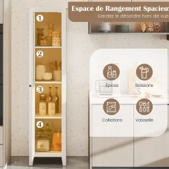 Armoire De Salle De Bains|Giantex Armoire haute et étroite, étagère à 4 compartiments et porte, peu encombrante, grand espace de rangement, 43 x 19,5 x 183 cm.