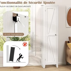 Armoire De Salle De Bains|Giantex Armoire haute et étroite, étagère à 4 compartiments et porte, peu encombrante, grand espace de rangement, 43 x 19,5 x 183 cm.
