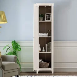 Armoire De Salle De Bains|Giantex Armoire haute et étroite, étagère à 4 compartiments et porte, peu encombrante, grand espace de rangement, 43 x 19,5 x 183 cm.