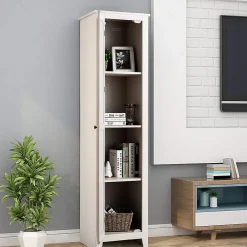 Armoire De Salle De Bains|Giantex Armoire haute et étroite, étagère à 4 compartiments et porte, peu encombrante, grand espace de rangement, 43 x 19,5 x 183 cm.